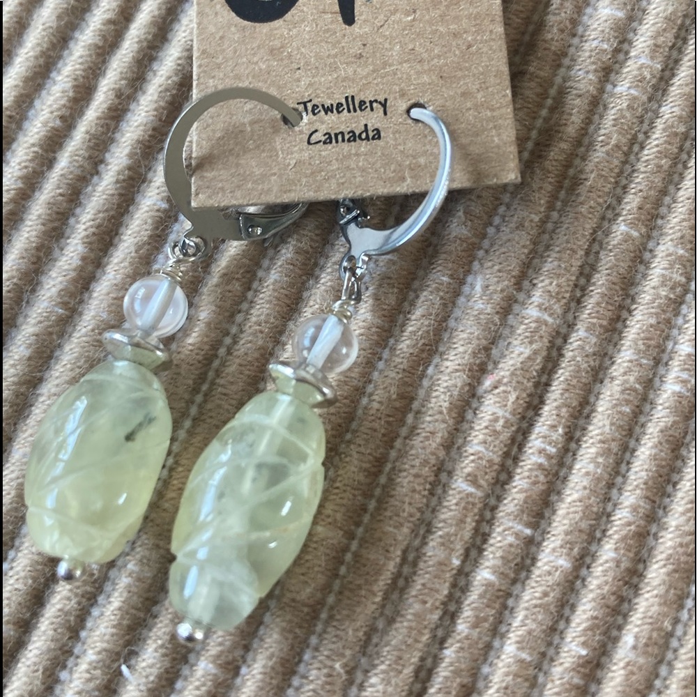 Prehnite Crystal Quartz Drop Earrings